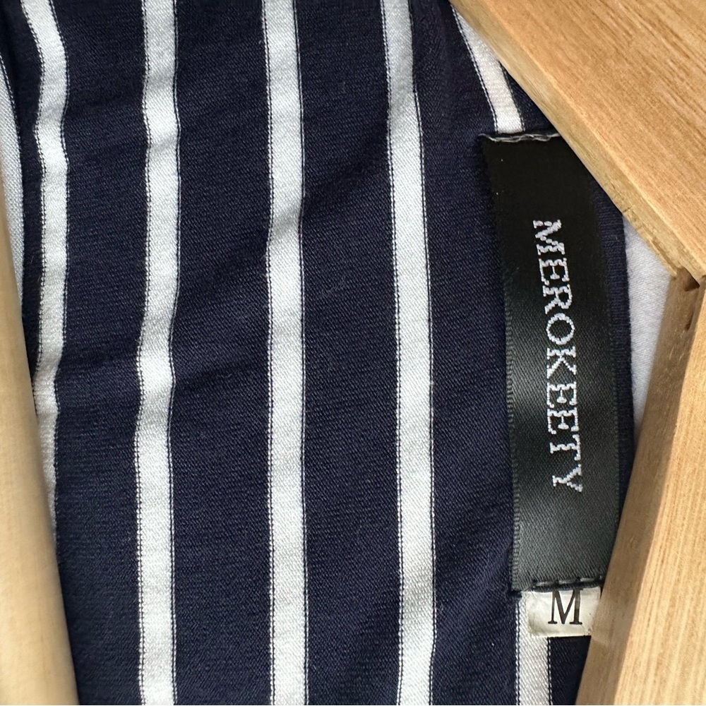 Merokeety Navy Striped Midi Dress Blue White Size M - Picture 4 of 5